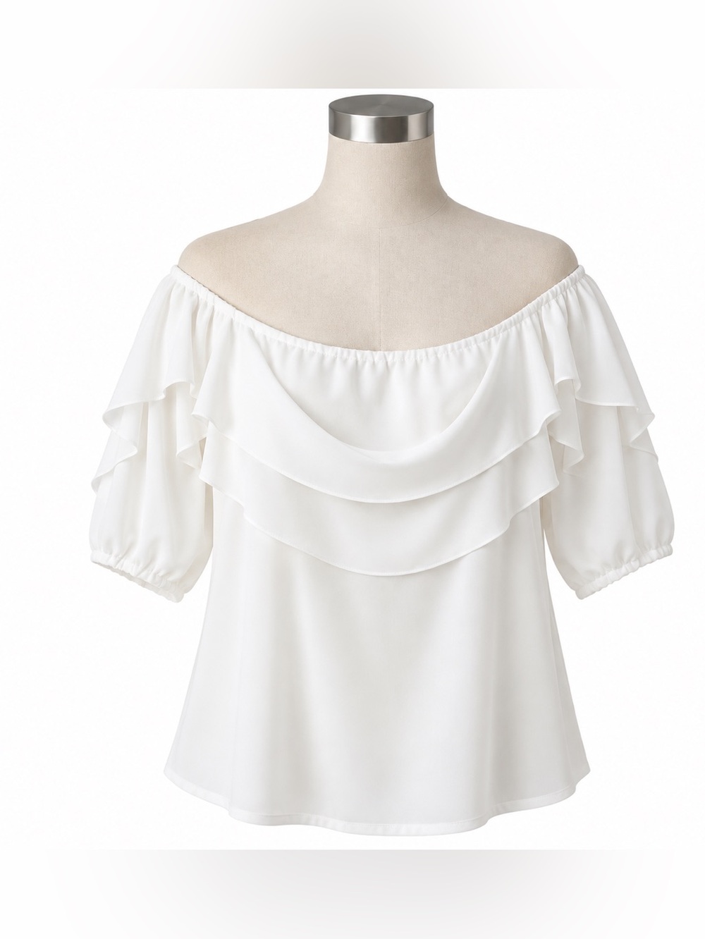 Stitch Fix Kaari Blue White Ruffle Blouse Off Shoulder Top S Wedding Guest